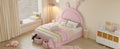 Full Size Upholstered Rabbit Shape Bed With 2 Storage Stools, Velvet Platform Bed With Cartoon Ears Shaped Headboard, Pink Full Pink Wood