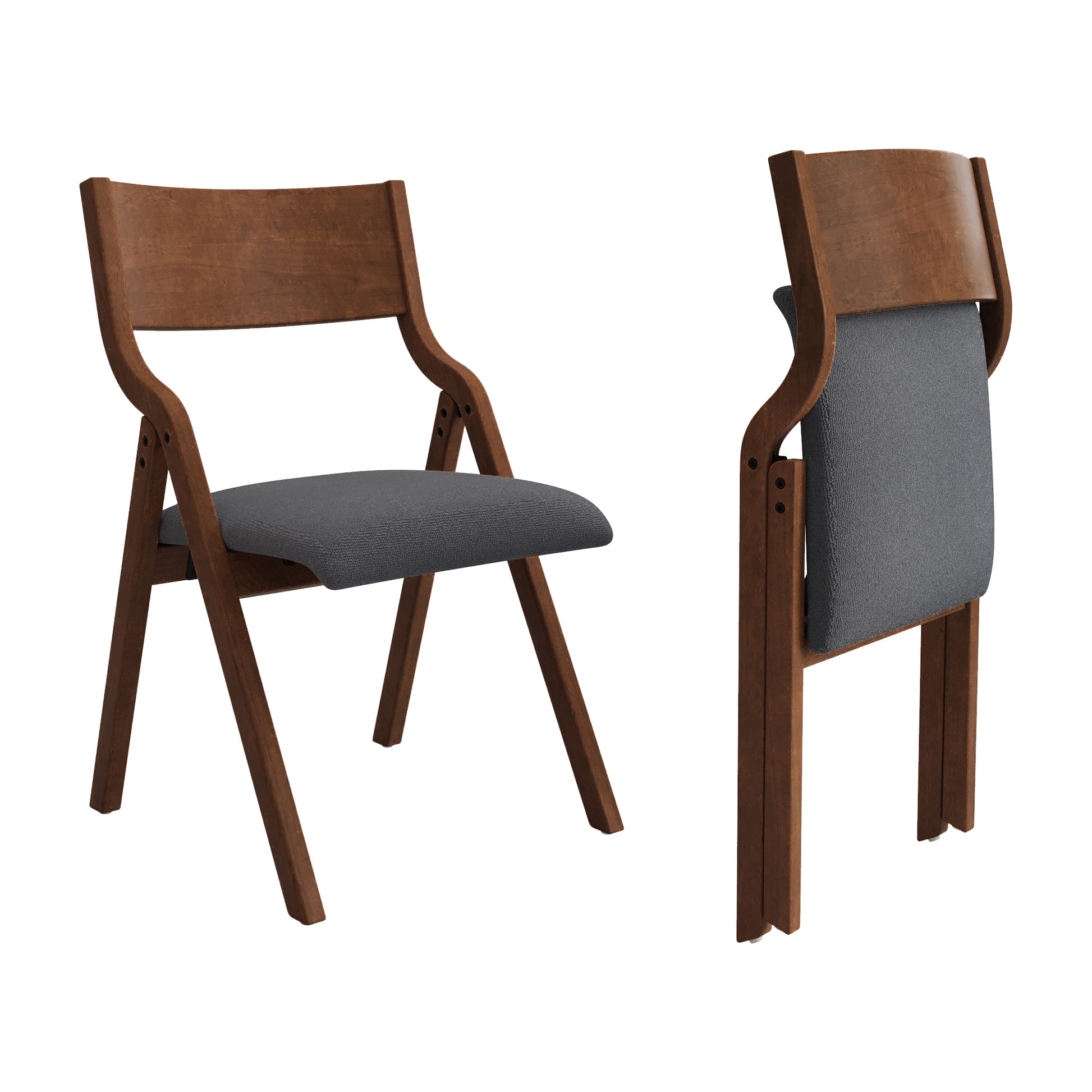 Upholstered Folding Dining Chair, Space Saving, Easy To Carry, Dining Room,No Assembly Required, 2 Pack Grey Walnut Gray Wood Fabric