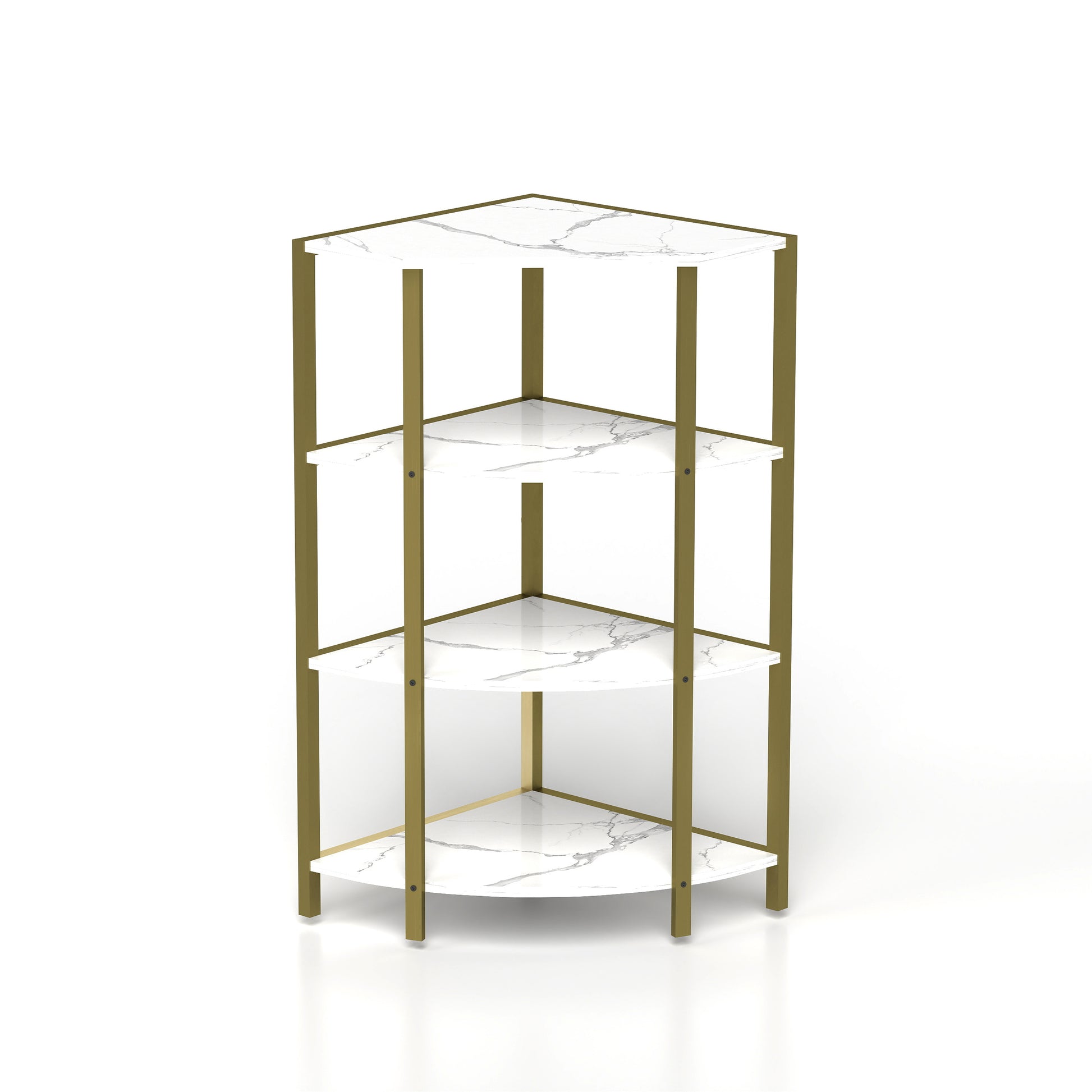 4 Tier Corner Open Shelf,Bookcase Freestanding Shelving Unit,Plant Stand Small Bookshelf For Living Room, Home Office, Kitchen, Small Space White Gold Corner Office American Design,Rustic Metal & Wood