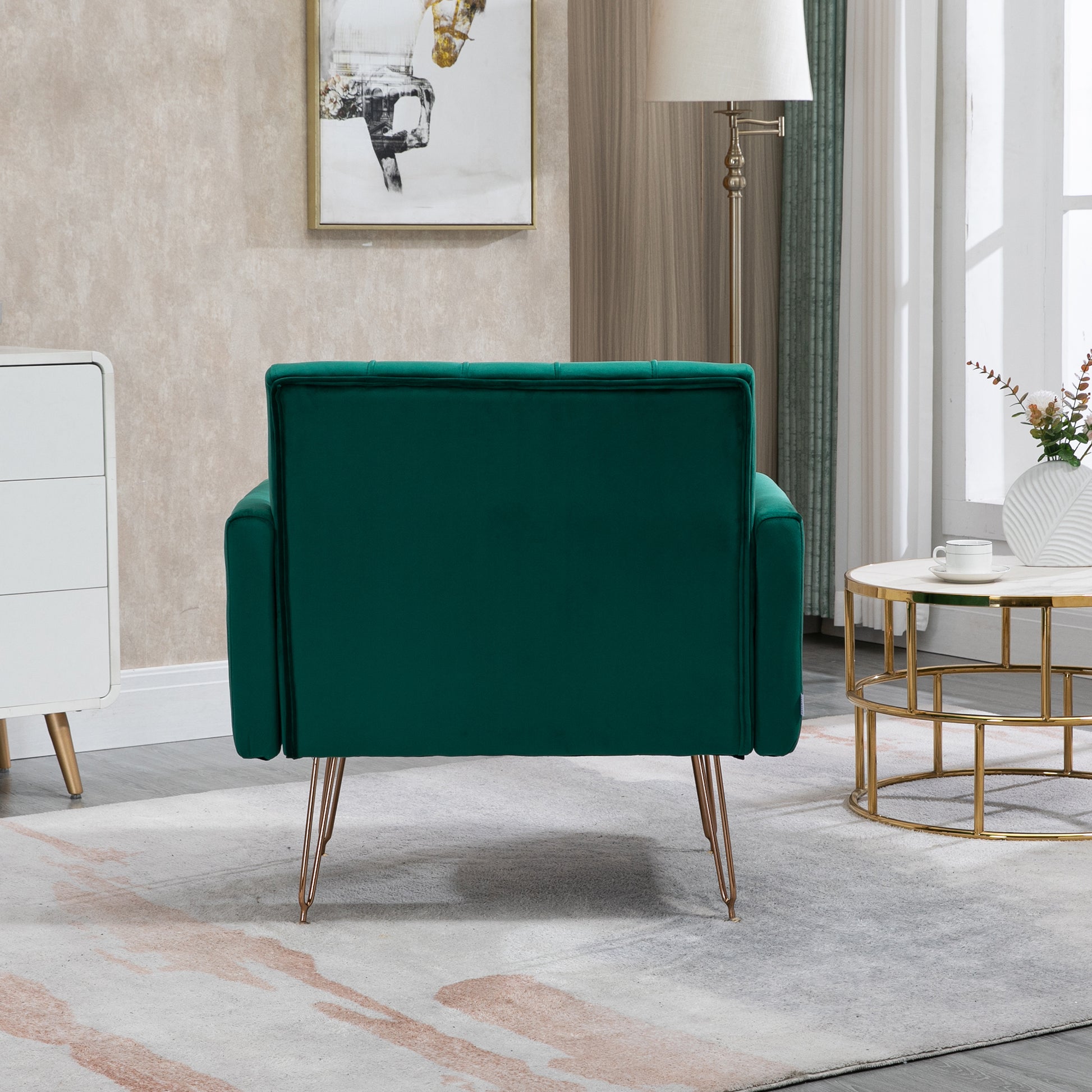 Coolmore Velvet Armchair Single Sofa Modern Tufted Upholstered Side Reading Chairs With Arm And Gold Metal Leg For Living Room Bedroom Green Green Foam Velvet