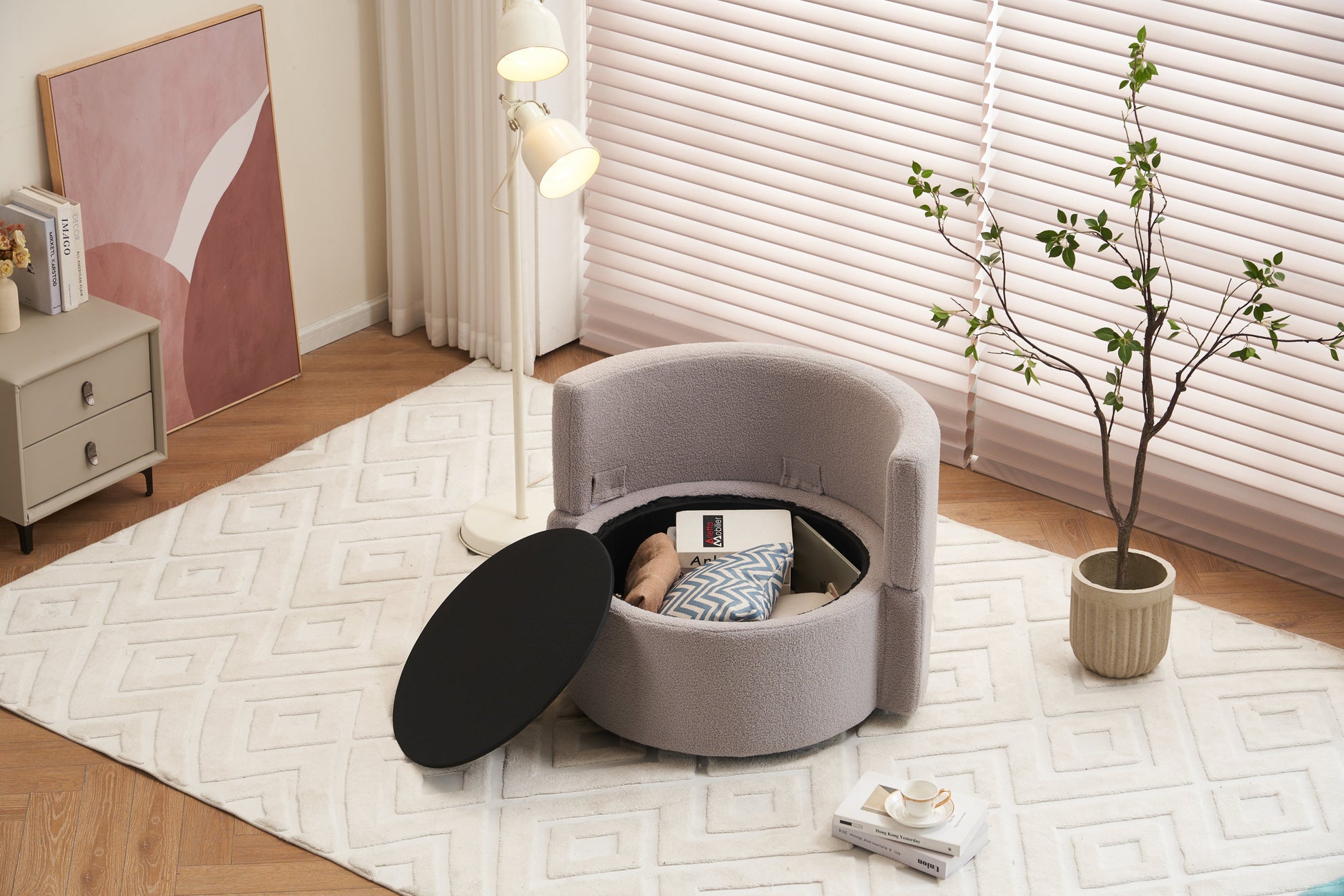 029 Teddy Fabric Swivel And Storage Chair With Back Cushion For Living Room,Light Gray Light Gray Primary Living Space Modern Foam Teddy