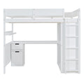 Full Size Wooden Loft Bed With Wardrobe, Desk, Drawers, Shelves, White Full White Plywood