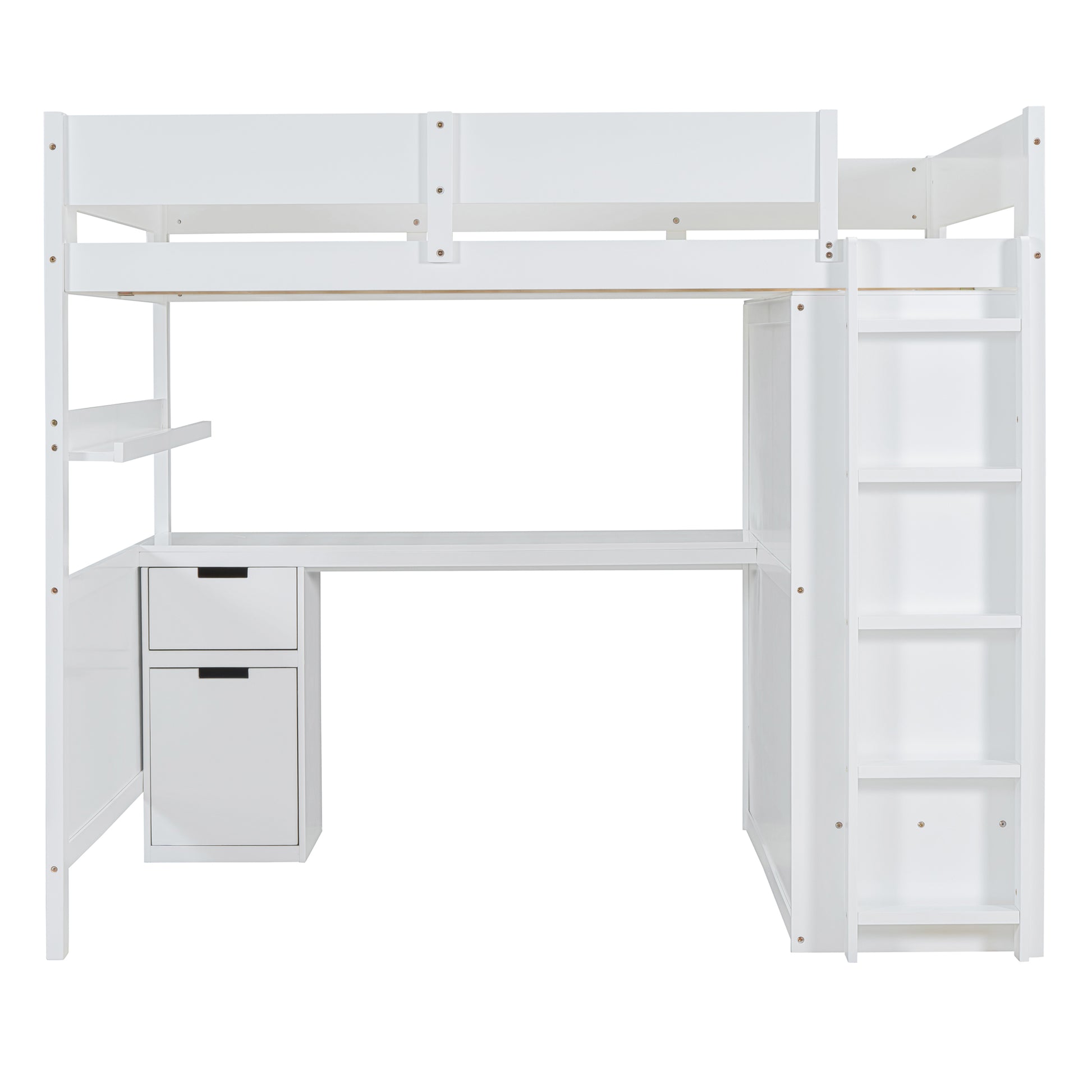 Full Size Wooden Loft Bed With Wardrobe, Desk, Drawers, Shelves, White Full White Plywood
