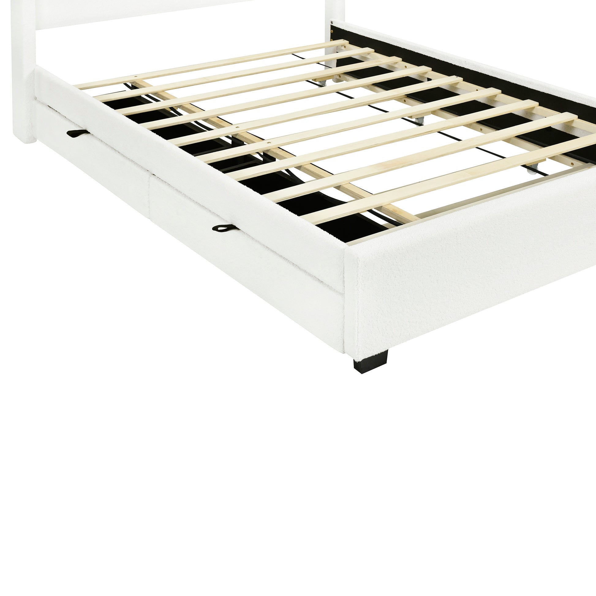 Full Size Upholstered Platform Bed With Led Frame, With Twin Size Trundle And 2 Drawers, Teddy Fleece, White White Fleece