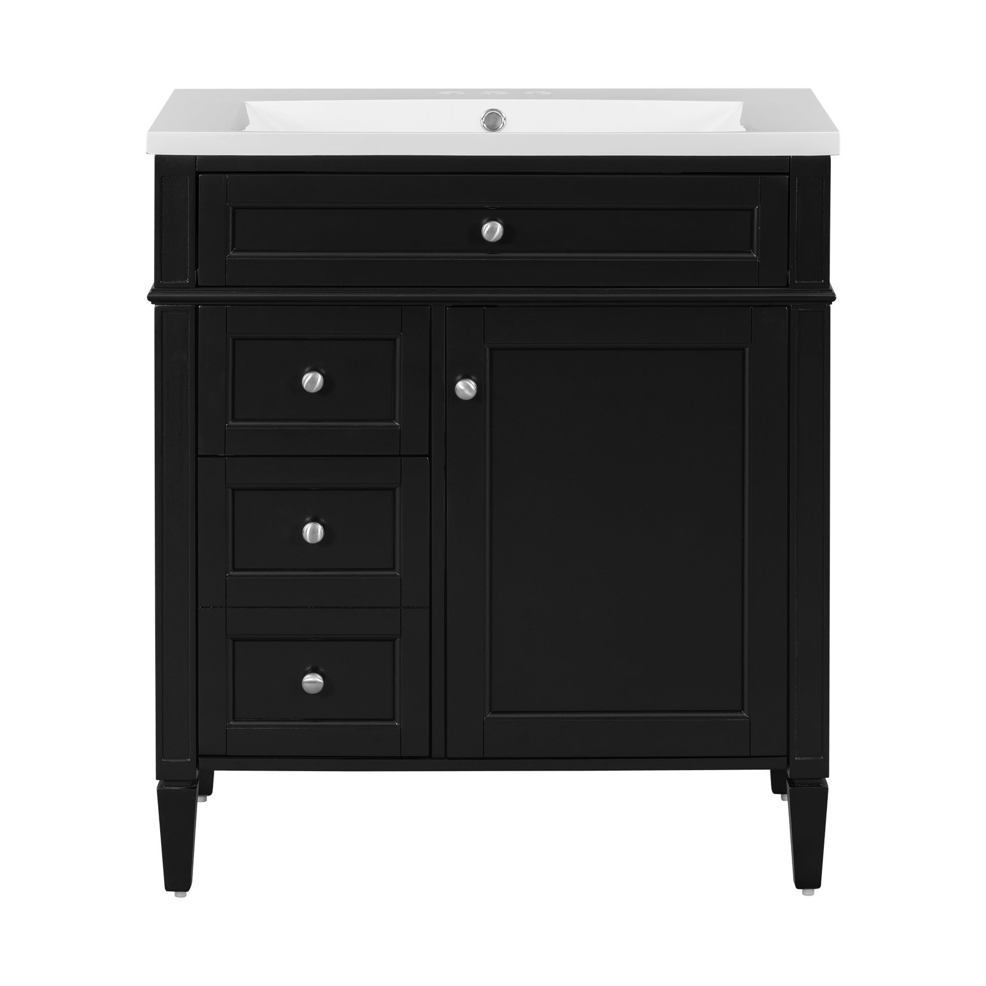 30'' Bathroom Vanity With Top Sink, Modern Bathroom Storage Cabinet With 2 Drawers And A Tip Out Drawer, Single Sink Bathroom Vanity Black Bathroom Solid Wood Mdf