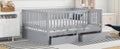 Full Size Wood Daybed With Fence Guardrails And 2 Drawers, Split Into Independent Floor Bed & Daybed, Gray Old Sku :Lp000882Aae Full Gray Solid Wood Mdf
