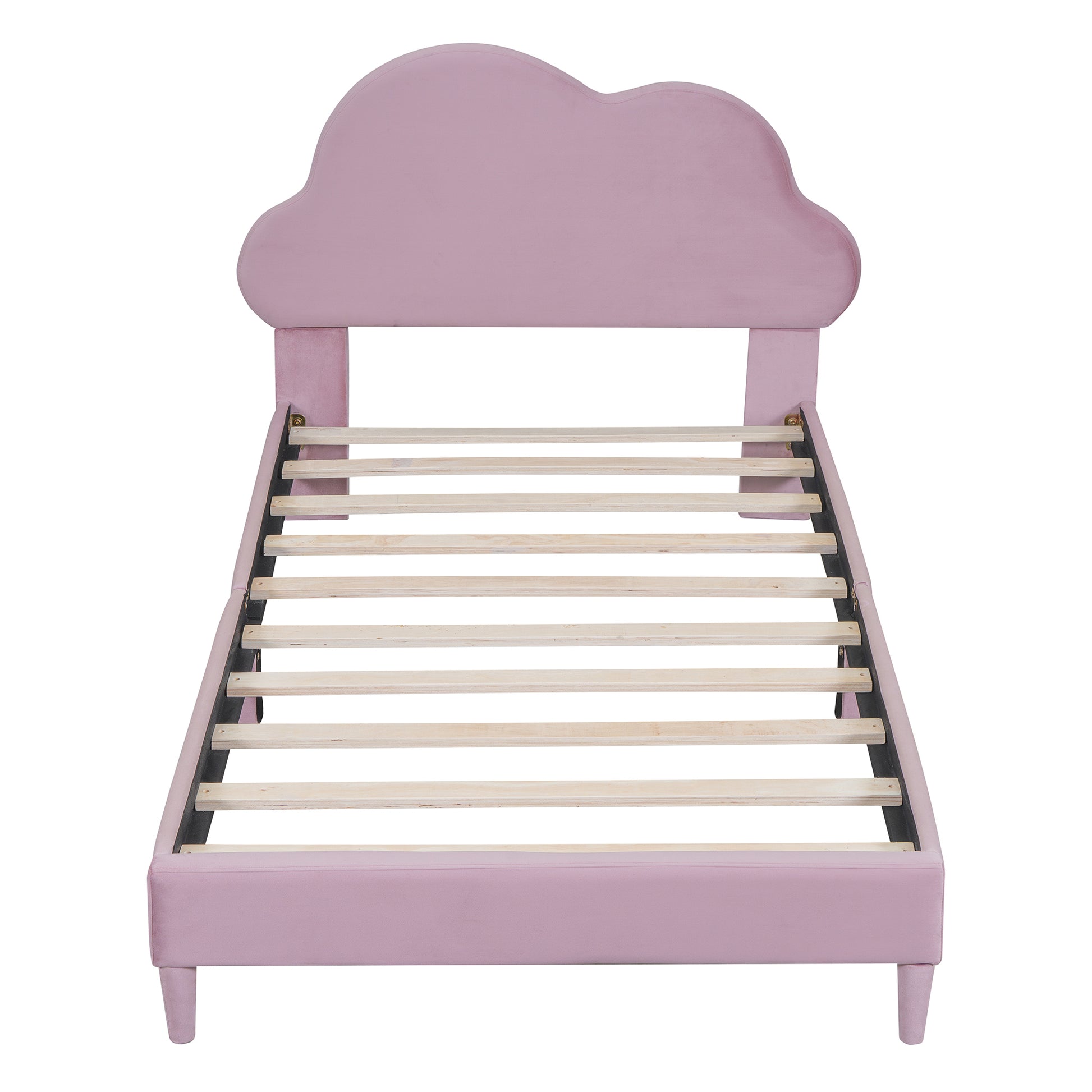 Twin Size Upholstered Cloud Shape Bed ,Velvet Platform Bed With Headboard,No Box Spring Needed,Pink Twin Pink Velvet