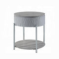 Grey High Gloss And Chrome End Table With Drawer Grey Silver Primary Living Space Shelves Round Wood Metal