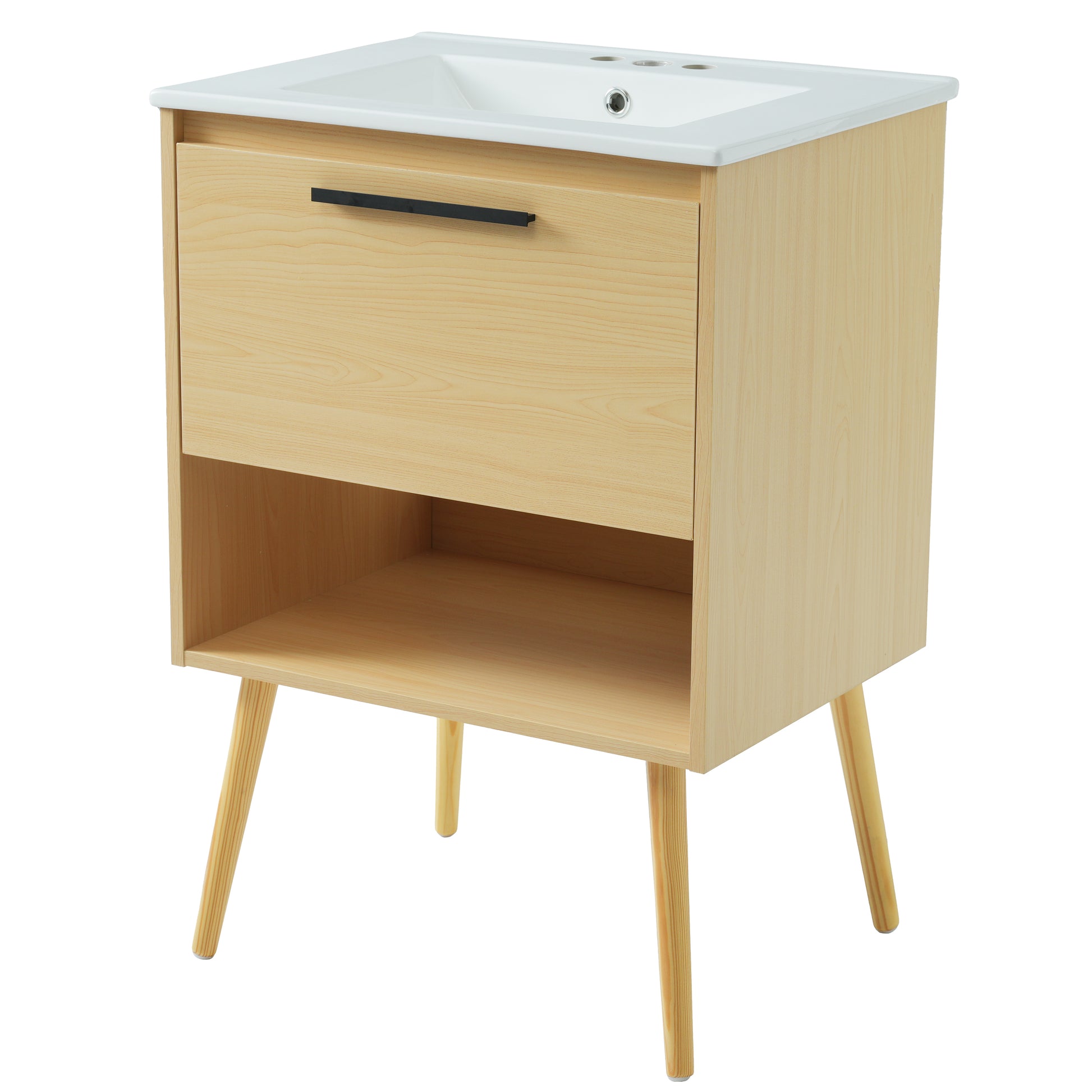 24" Bathroom Vanity With Sink Combo, Multi Functional Bathroom Cabinet With Drawer, Mdf Board, Natural Natural Solid Wood Mdf