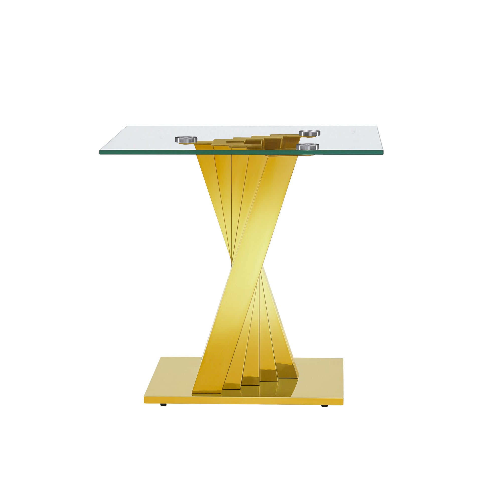 Tempered Glass Top End Table With Gold Mirror Finish Stainless Steel Base Gold Tempered Glass