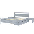 Queen Size Wooden Platform Bed With 2 Storage Drawers And 2 Bedside Tables, Gray Queen Gray Pine
