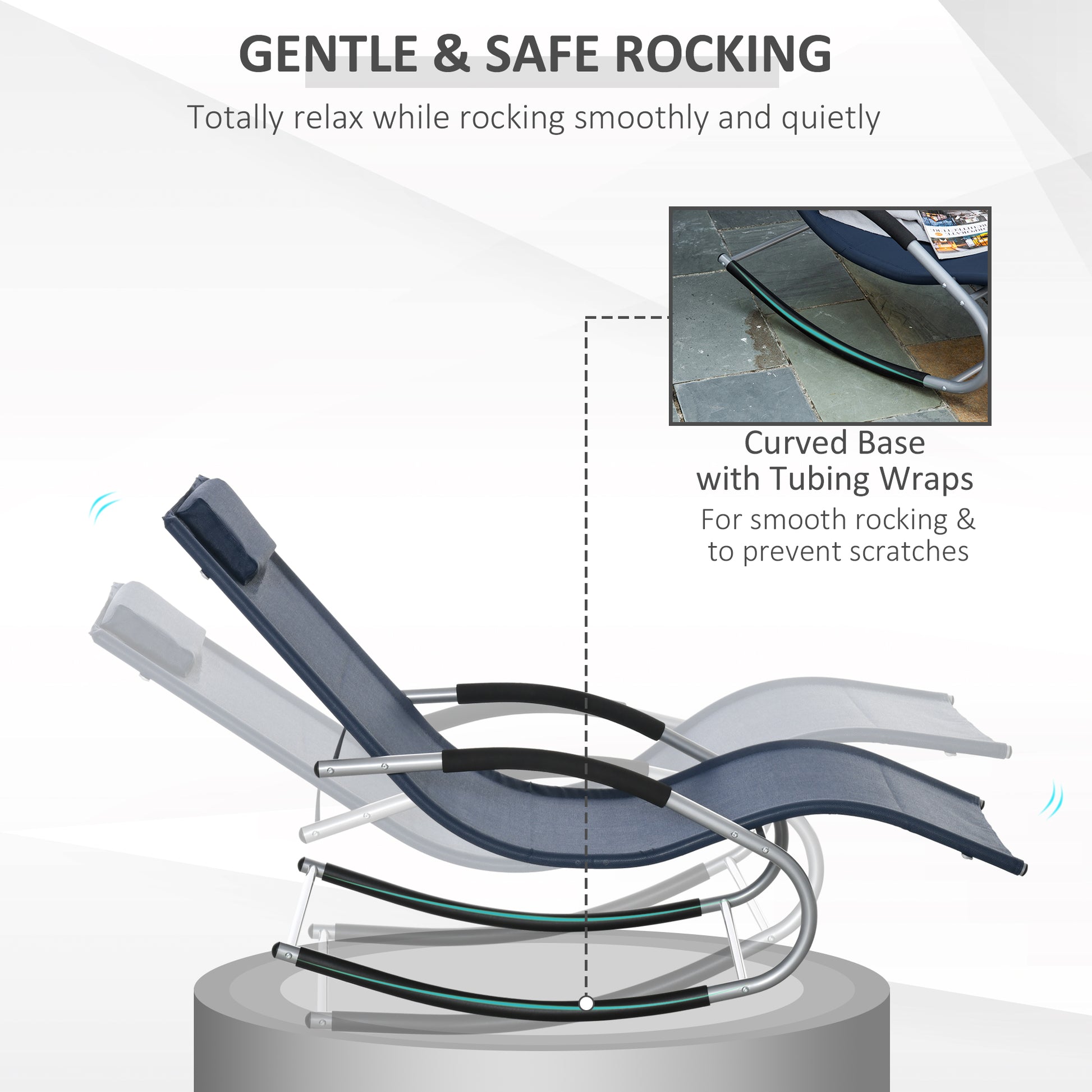 Outsunny Zero Gravity Rocking Chair Outdoor Chaise Lounge Chair Recliner Rocker With Detachable Pillow And Durable Weather Fighting Fabric For Patio, Deck, Pool, Navy Blue Navy Blue Steel