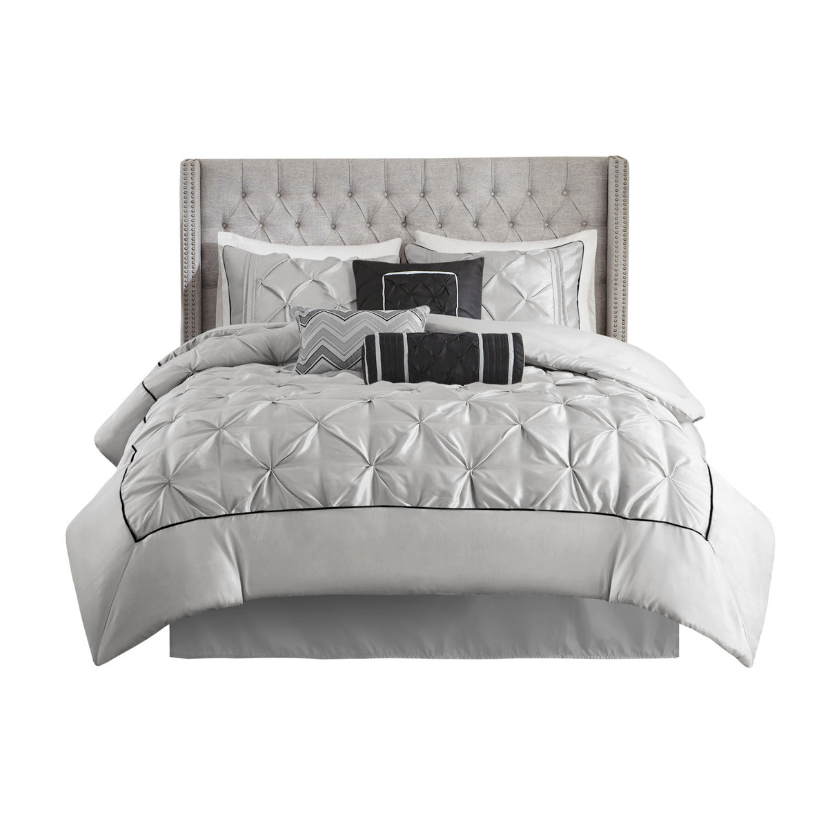 7 Piece Tufted Comforter Set Grey Full Full Grey Polyester