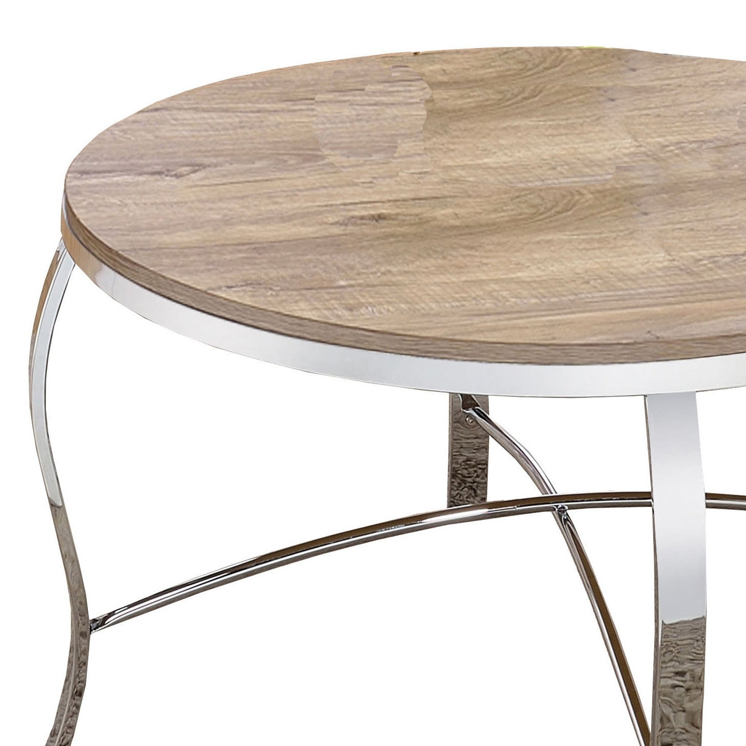 Weathered Light Oak And Chrome 3 Piece Occasional Set Oak Silver Primary Living Space Contemporary,Traditional Round Coffee & End Tables Round Wood Metal