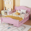 Full Size Wood Platform Bed With Guardrails On Both Sides And Two Storage Drawers ,Pink Full Pink Wood