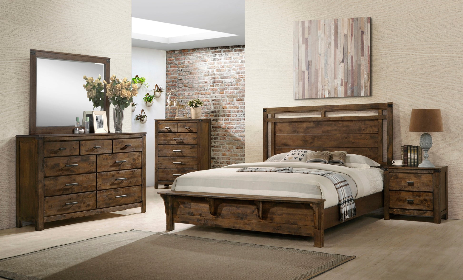 1Pc Rustic Industrial Style Brown Seven Drawer Dresser Bedroom Solid Wood Wooden Furniture Brown Bedroom Contemporary,Industrial,Rustic Wood