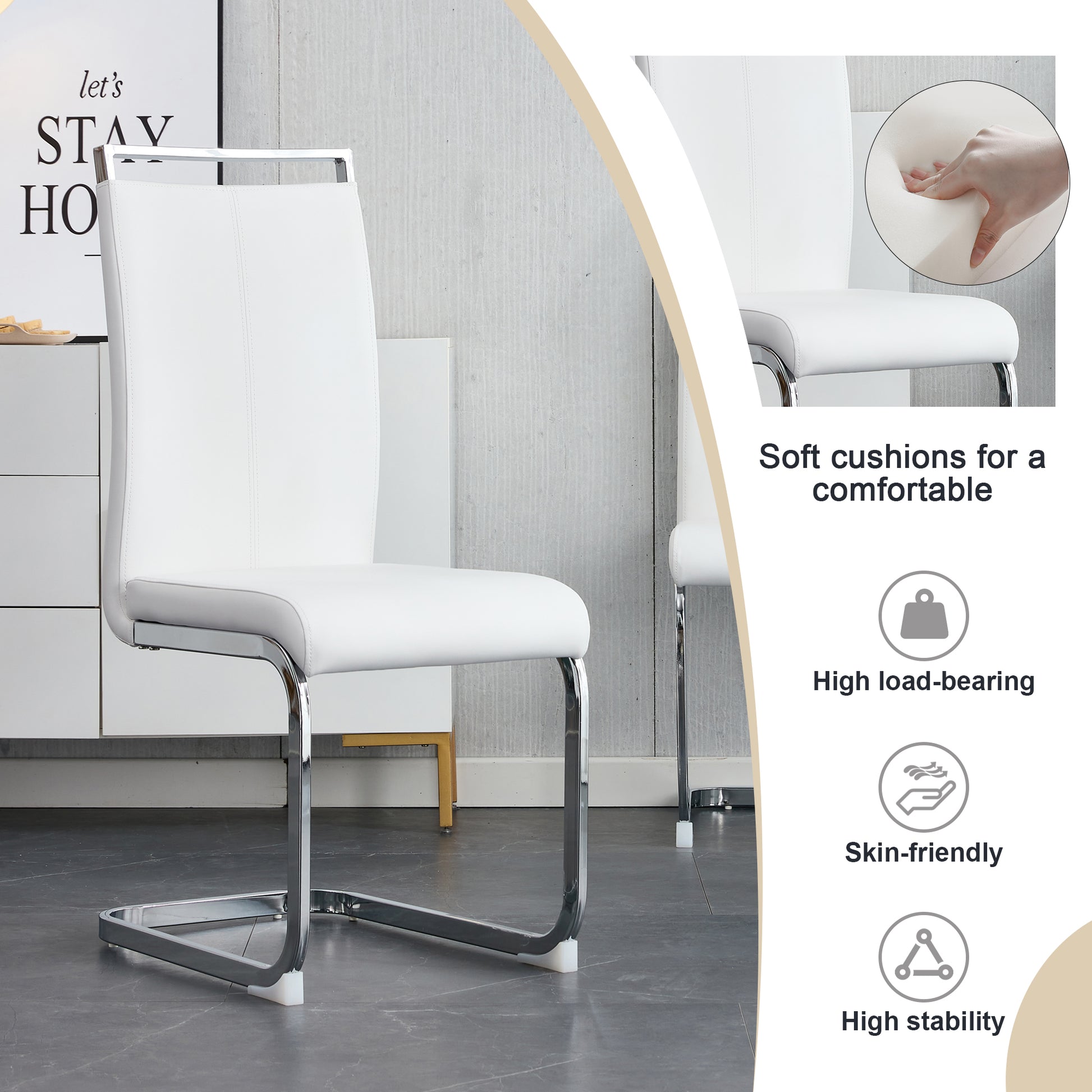 Table And Chair Set.A Rustic Industrial Rectangular Mdf Black Dining Table With Mdf Desktop And Electroplated Silver Metal Legs.Paried With 6 Chairs With Pu Cushion And Metal Legs. White Black Seats 6 Mdf Metal