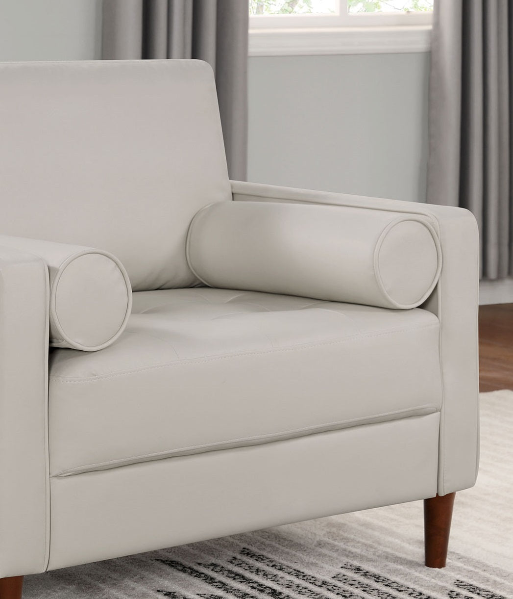 Mid Century Modern Off White 1Pc Chair Onlyupholstered Box Seat Cushion Seating Bolster Pillows Off White Primary Living Space Contemporary,Mid Century Modern,Modern Solid Wood