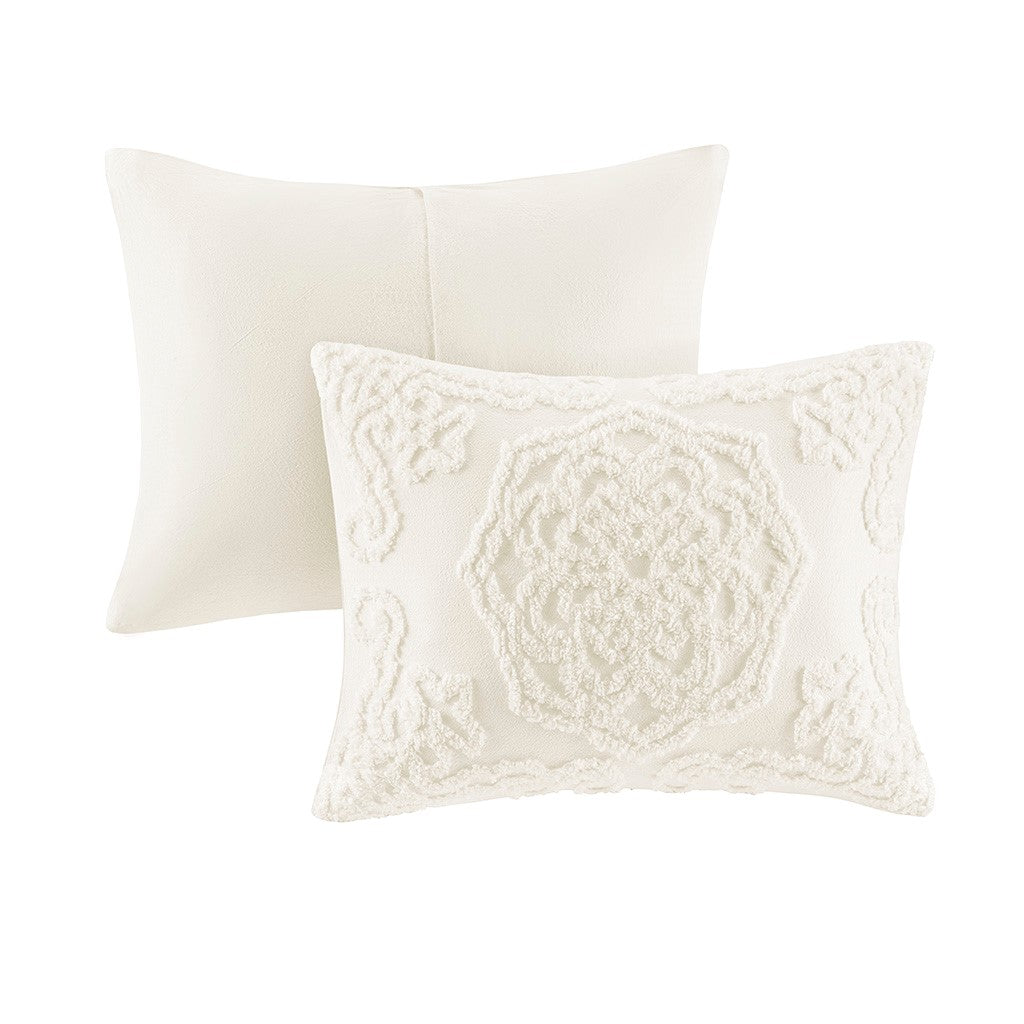 3 Piece Tufted Cotton Chenille Medallion Comforter Set Off White King Cal King King Off White Cotton