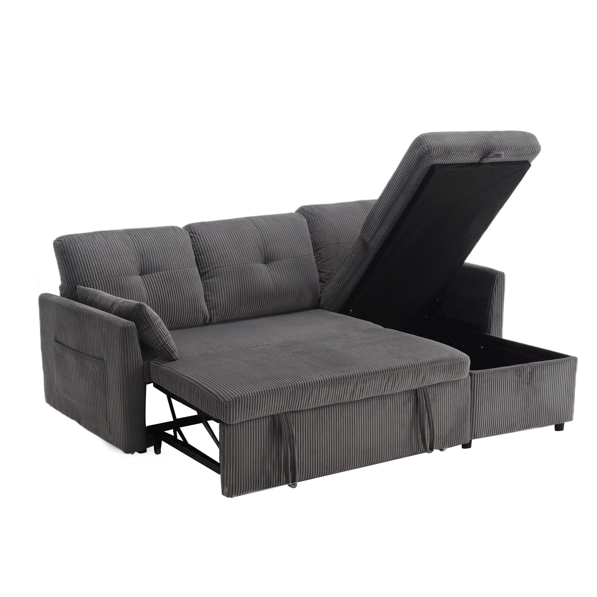 United We Win Furniture, Modular L Shaped Sofa, Modular Long Sofa With Reversible Chaise Lounge, Sofa Bed, Sleeper Sofa, Modular Sofa Combination With Storage Seats. Dark Grey Velvet 4 Seat