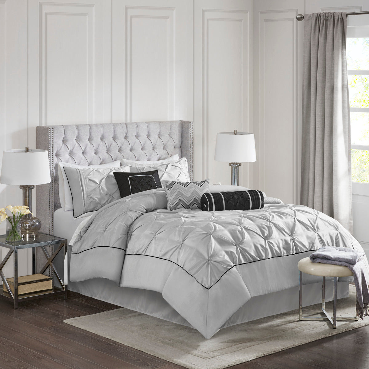 7 Piece Tufted Comforter Set Grey Full Full Grey Polyester