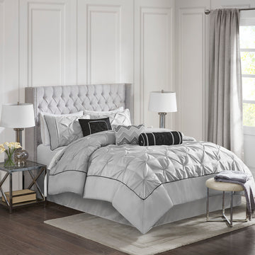 7 Piece Tufted Comforter Set Grey Full Full Grey Polyester