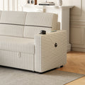 85 Inches Corduroy Sofa Bed, 3 Seater Sleeper Sofa With Storage Chaise, Square Handrail With Two Cup Holder And Usb Charge Port, Pull Out Couch For Living Room Beige Corduroy 3 Seat