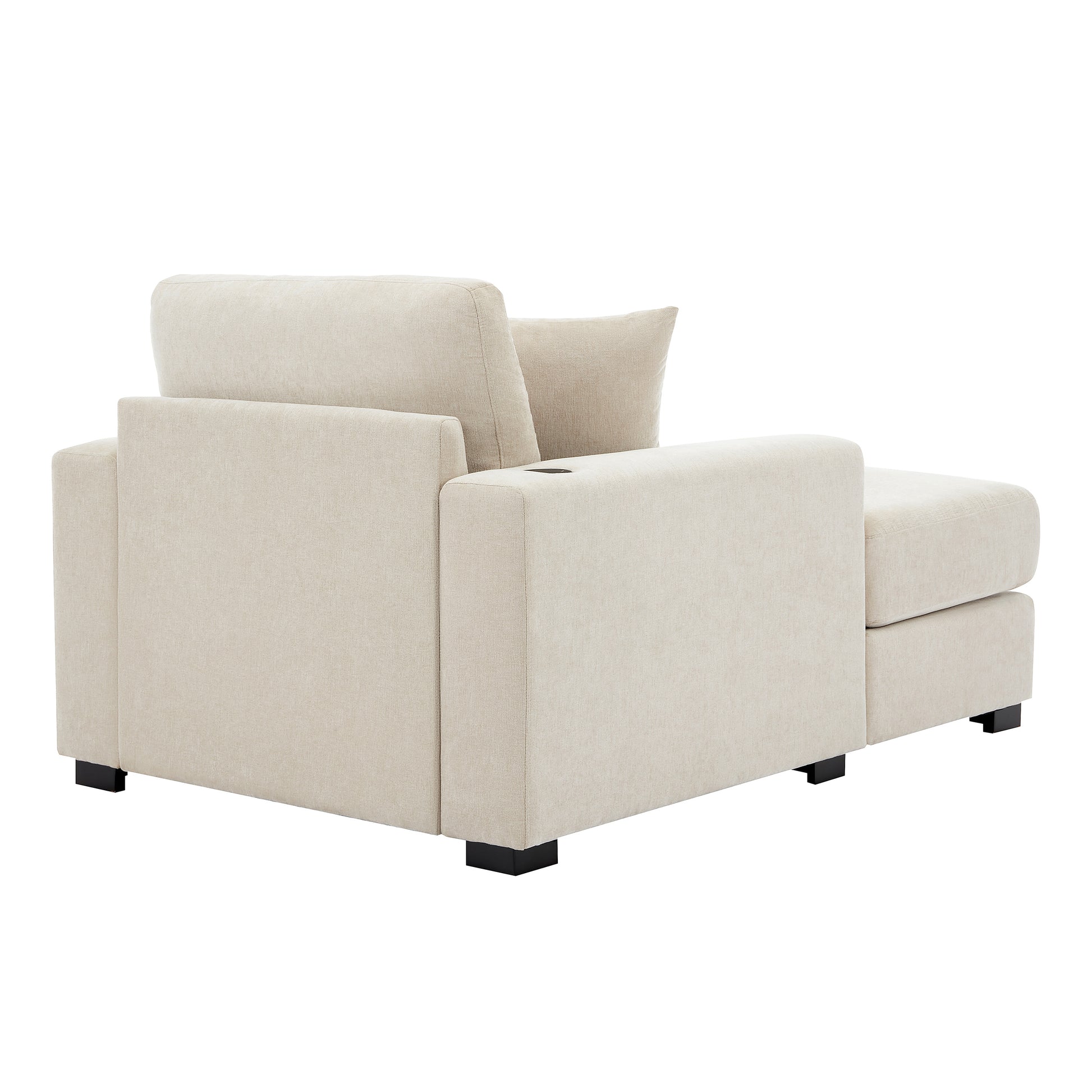 43.5" Oversized Chaise Lounger Modern Style Sofa Couch ,With Pillows, Charge Station & Cup Holders, Chenille Fabric, Cream Cream Chenille