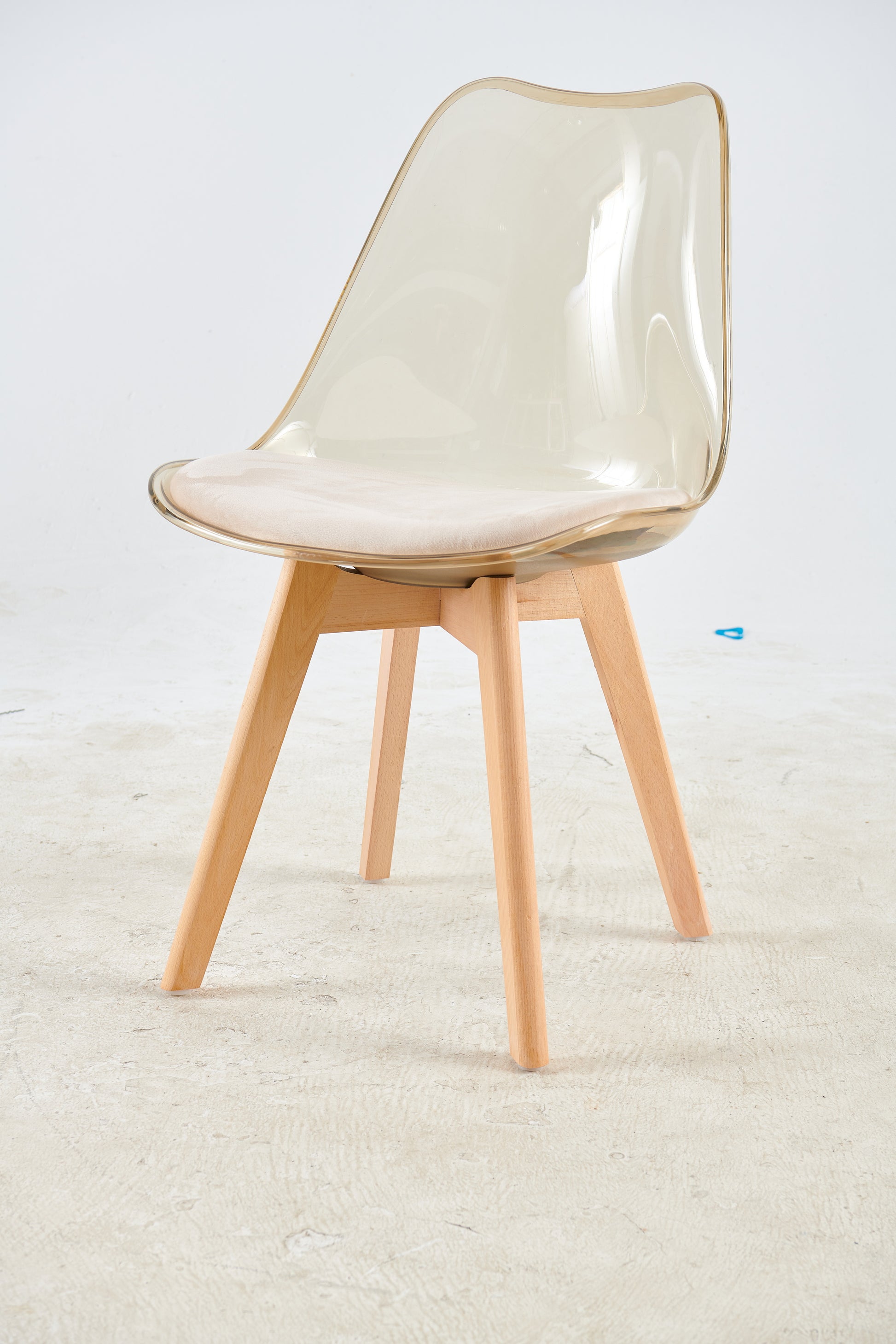 Wood Leg And Transparent Yellow Back Chair,Set Of 4,Dining Chair,Coffee Chair Antique Yellow Wood Plastic