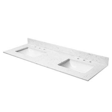 60"X 22" Bathroom Stone Vanity Top Engineered Color With Undermount Ceramic Sink And 3 Faucet Hole With Backsplash White Bathroom Stone