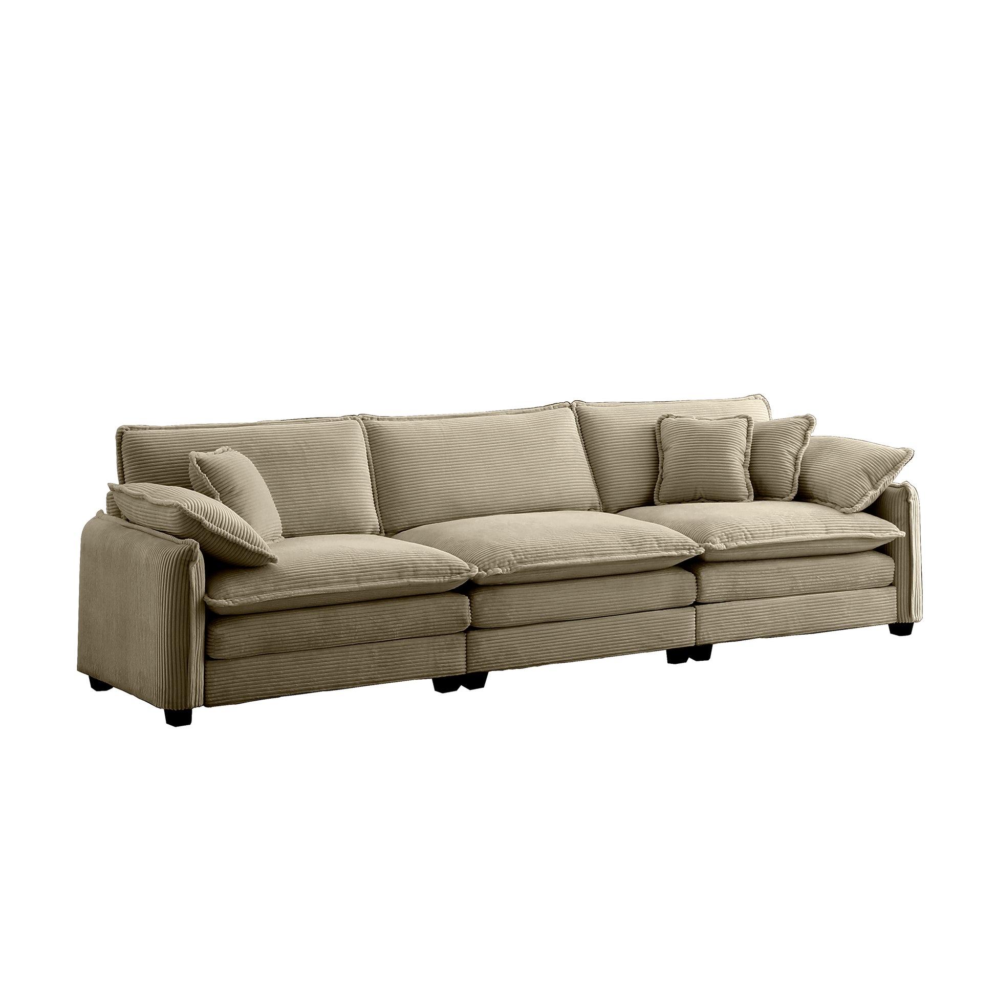 Mid Century Modern 3 Seater Sectional Sofa With 2 Arm Pillows And 3 Throw Pillows,Tan Corduroy Fabric Tan Corduroy 3 Seat