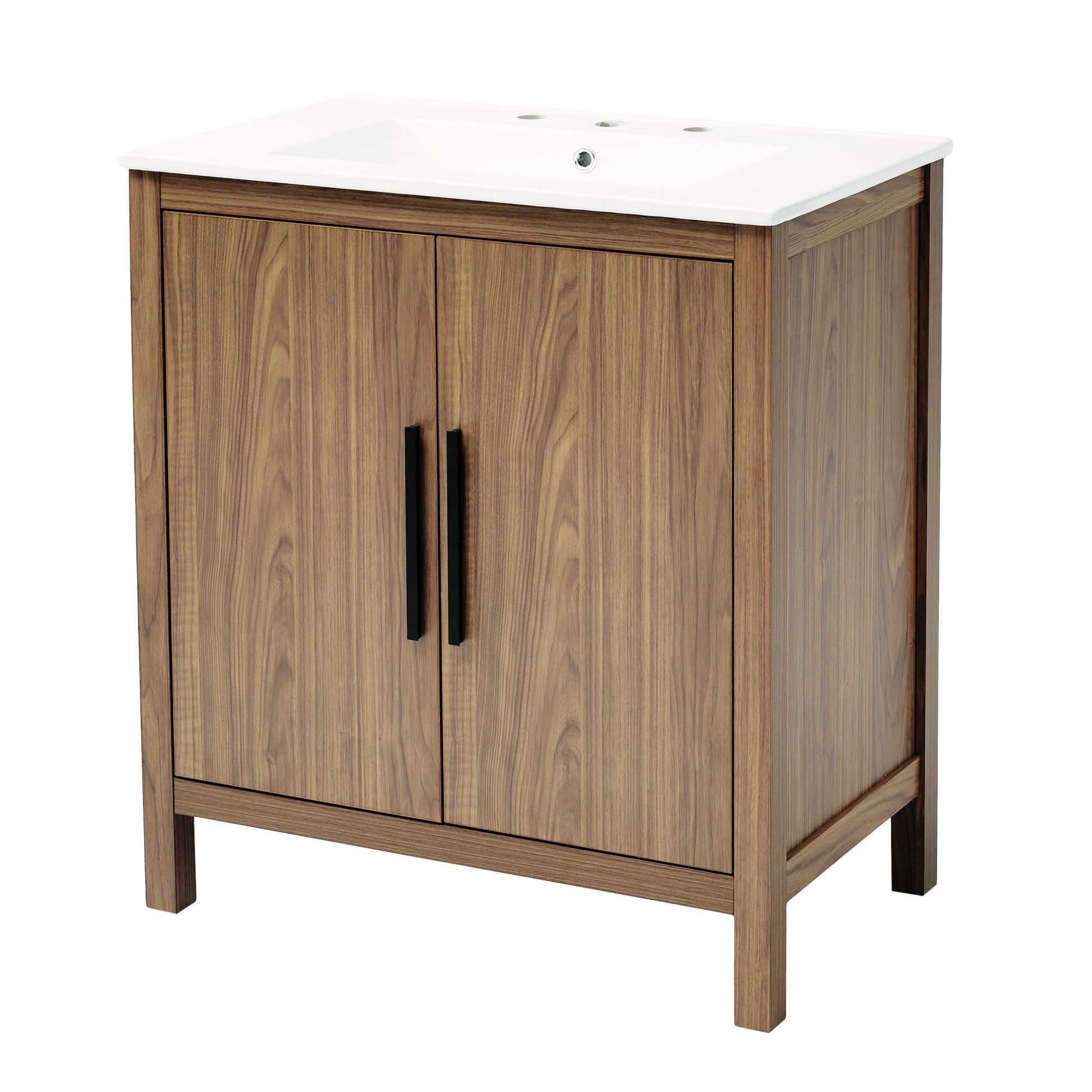 30" Wood Color Bathroom Vanity With Single Sink, Combination Under Counter Sink, Bathroom Storage Cabinet With Soft Closing Door, Multi Function Storage, Solid Wood Frame Wood Bathroom Solid Wood Mdf