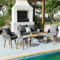 K&K 6 Piece Rope Patio Furniture Set, Outdoor Furniture With Acacia Wood Cool Bar Table With Ice Bucketdeep Seat Patio Conversation Set With Two Stools For Backyard Porch Balcony Grey Yes Complete Patio Set Grey Weather Resistant Frame Fade Resistant