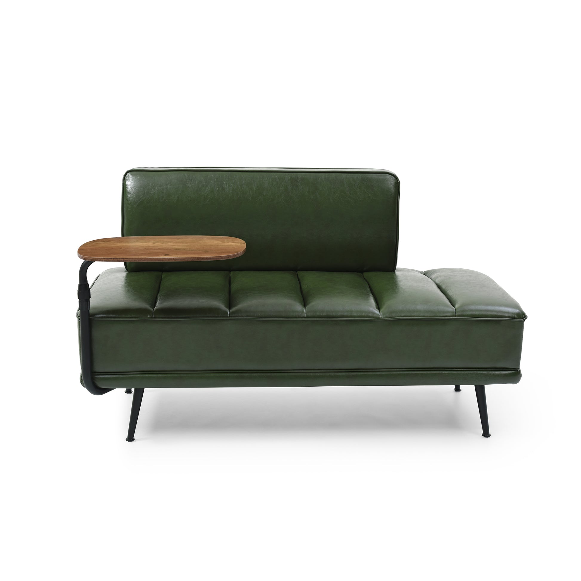 55"Inch Width Modern End Of Bed Bench,Green Faux Leather Upholstered With Side Table, 360 Degree Swivel Tray Couch,Entryway Ottoman,Window Bench With Metal Legs For Bedroom, Living Room Green Faux Leather Wood Primary Living Space Modern Foam Pu Leather
