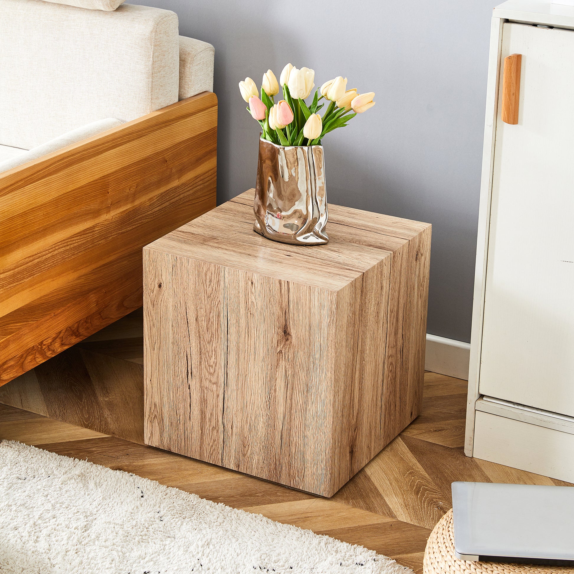 Elevate Your Living Space With This Modern Mdf Coffee Table That Showcases Smooth, Light Wood Color Texture Patterns. It Is Characterized By Stylish Design. Wood Mdf