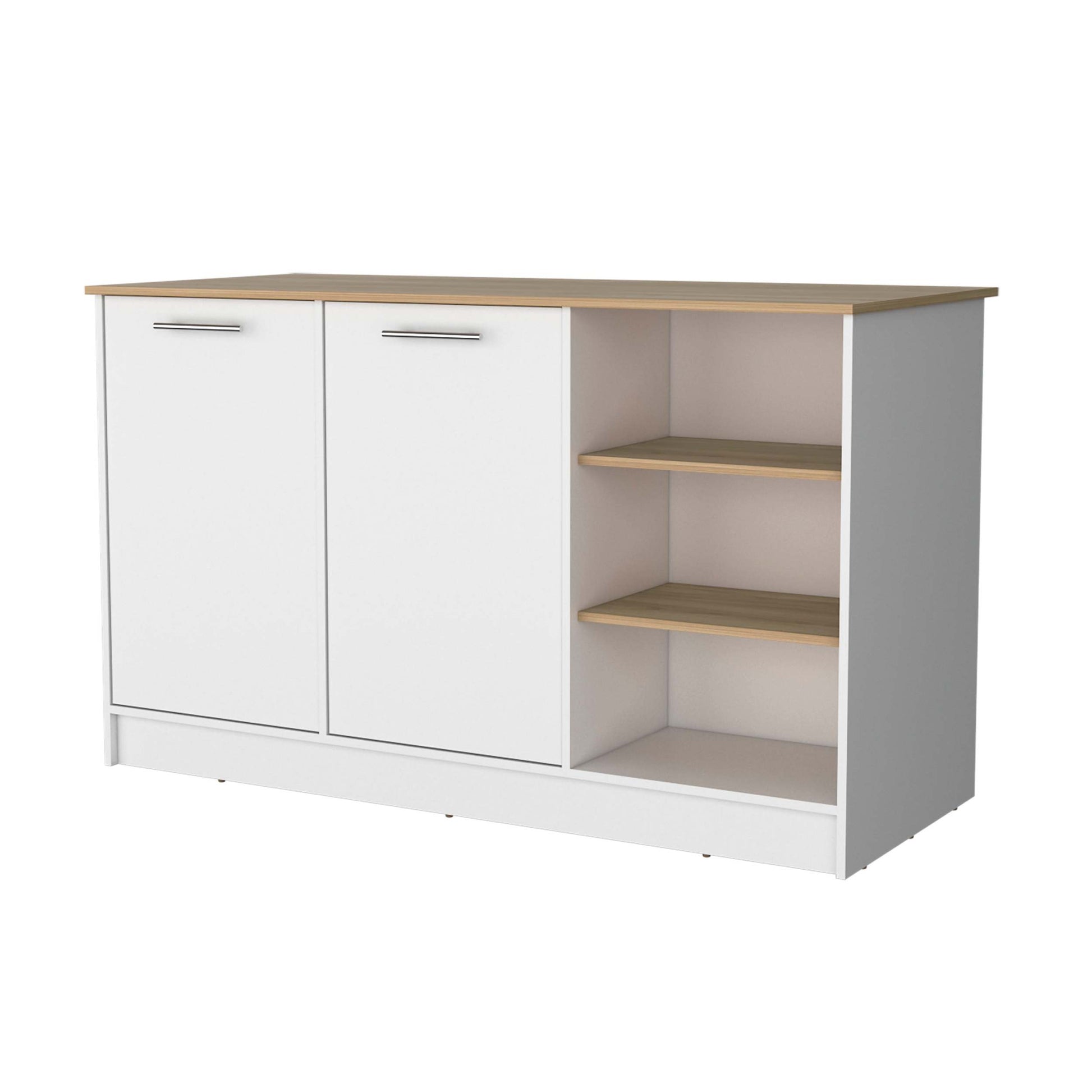 White And Ash 2 Door Kitchen Island With 3 Open Shelves White Kitchen Kitchen Carts Melamine