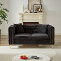 60 Inch Chenille Pull Buckle Design Sofa For Living Room,Buttons Tufted With Copper Nail Decoration Armrest, Modern Couch Upholstered Button And Metal Legs Black Foam Chenille 2 Seat