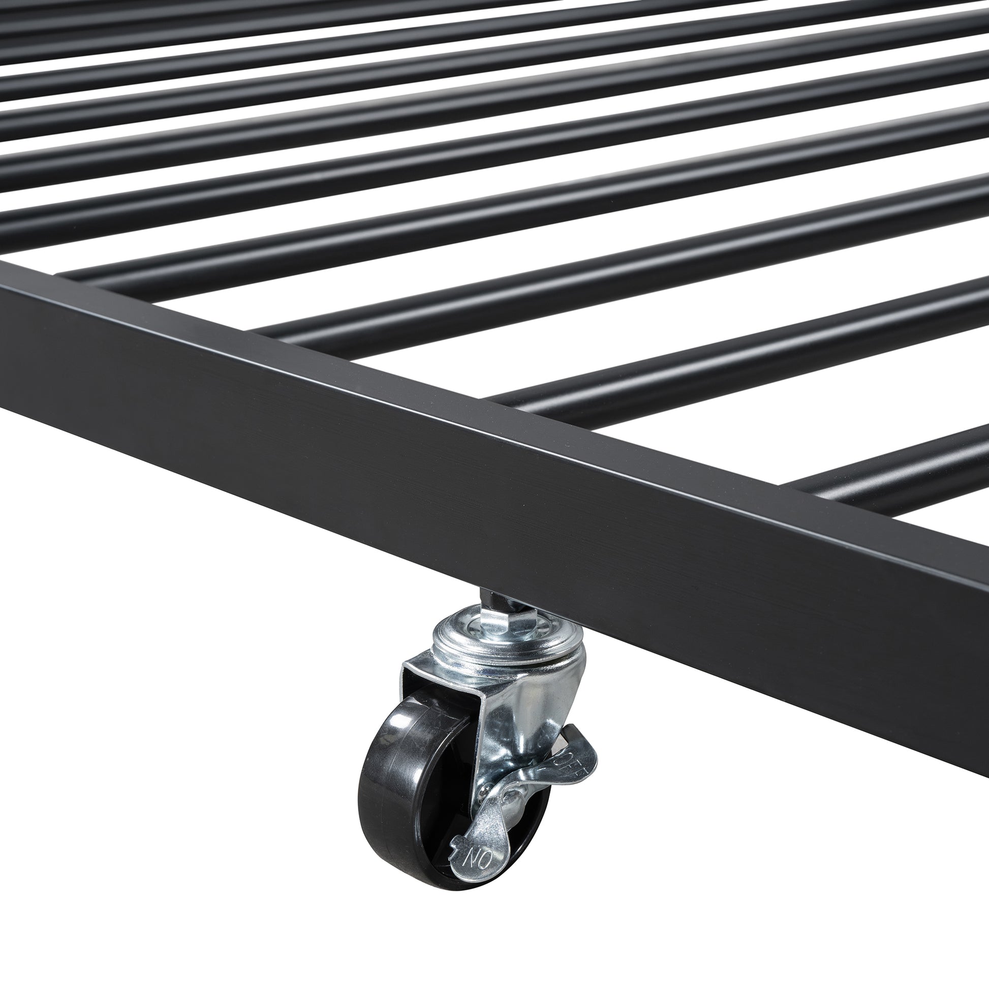 Twin Size Metal Platform Bed With Twin Size Trundle,House Shaped Headboard Design, Black Twin Black Metal