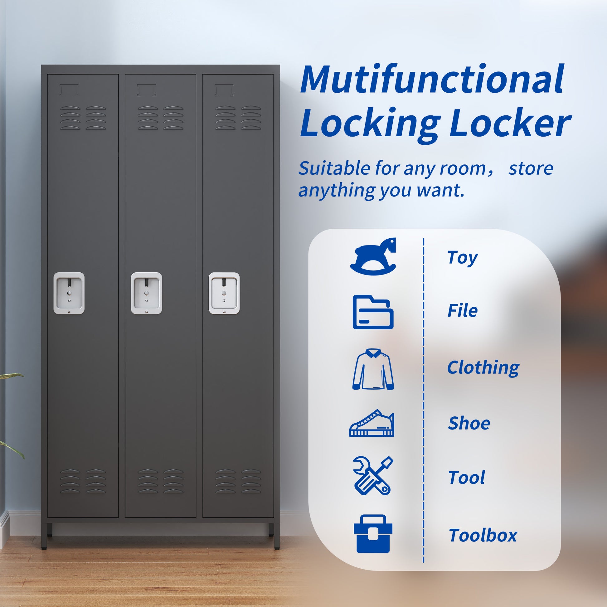 3 Door 72"H Metal Lockers With Lock For Employees,Storage Locker Cabinet For Home Gym Office School Garage,Black Freestanding 5 Or More Spaces Black Gym Door Locks Modern Metal Metal