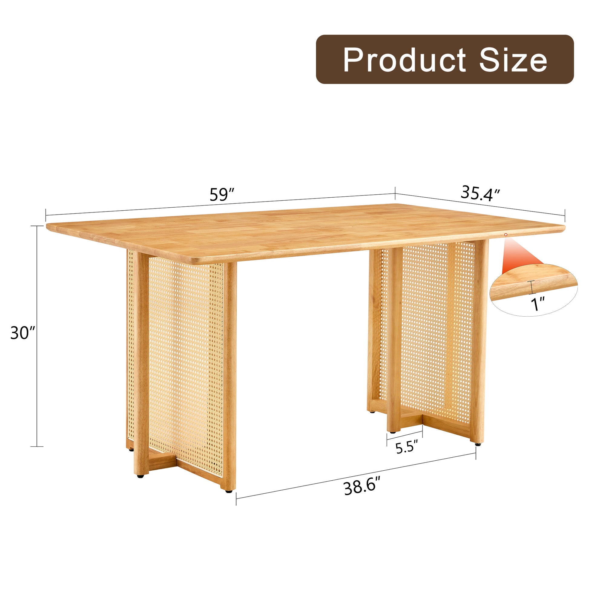 Chinese Country Retro Solid Wood Dining Table, Simple Modern Imitation Rattan Dining Table, Wooden Dining Table, Desk. Suitable For Dining Room, Living Room, Office Wood Rubber Wood