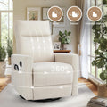 Swivel Rocking Chair, 360 Swivel Recliner Chairs For Bedroom, Office, Glider Nursery Chair For Bedroom Room, Faux Leather Reclining Sofa With Large Footrest, Beige Beige Metal