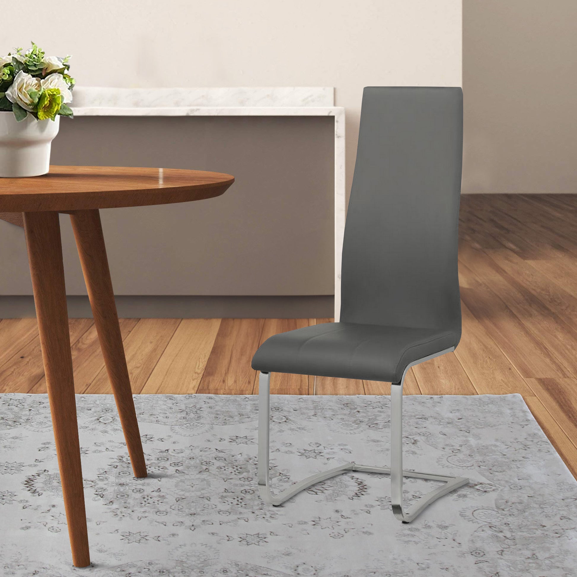 Dining Chair With Breuer Style, Set Of 4, Gray Gray Metal