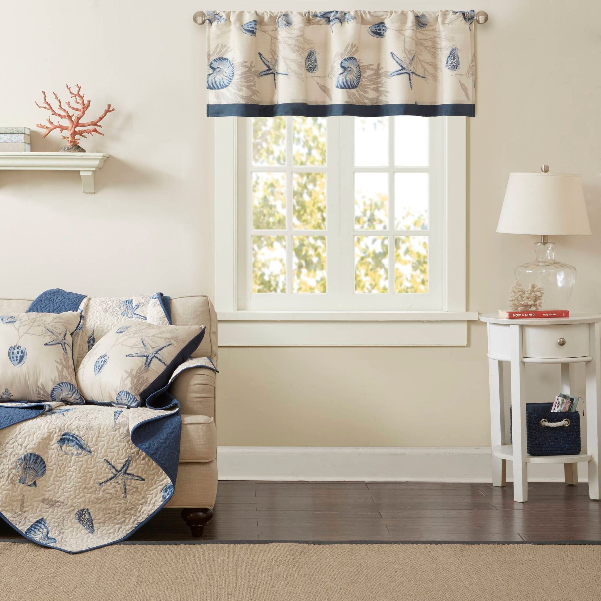 Printed Valance Navy 50X18" Navy Cotton