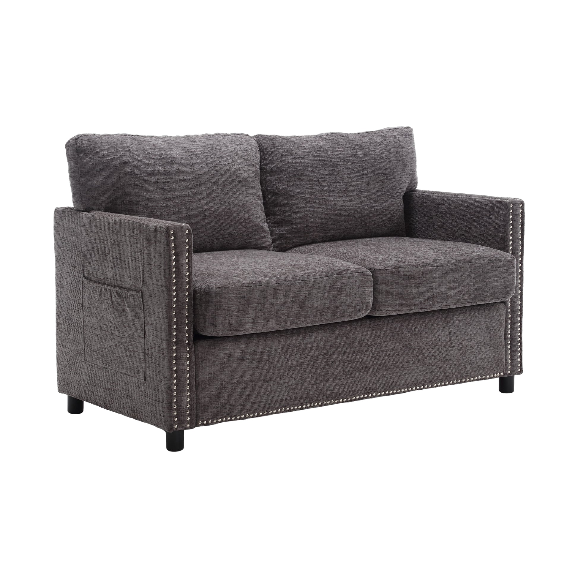 United Modern Chenille Fabric Loveseat, 2 Seat Upholstered Loveseat Sofa Modern Couch Dark Gray Chenille 2 Seat