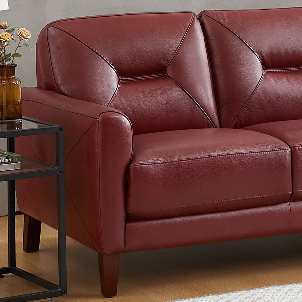 Mavis Leather Sofa Red Memory Foam Genuine Leather 3 Seat