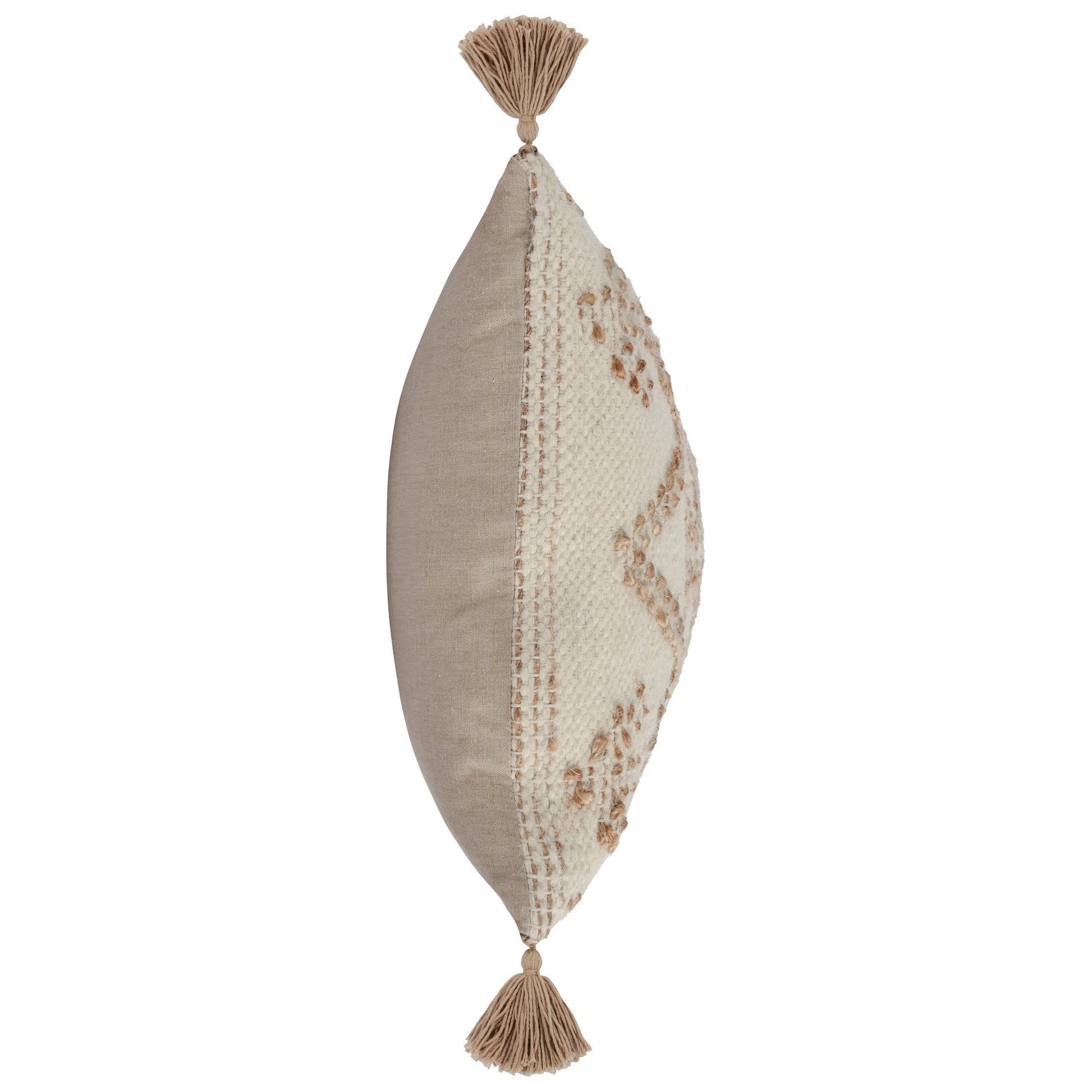 16 X 36 Lumbar Throw Pillow, Diamond Jute Cotton Cover, Tassels, Brown Brown White Polyester Blend