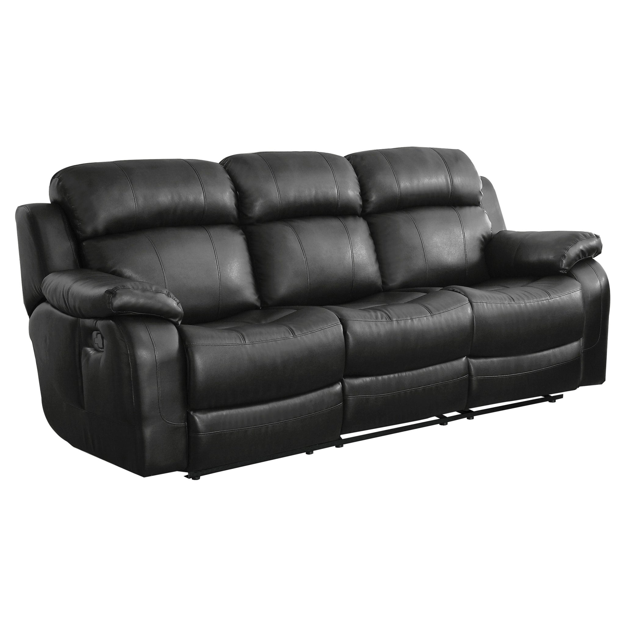 Leather Reclining Sofa With Center Drop Down Cup Holder, Black Black Leather