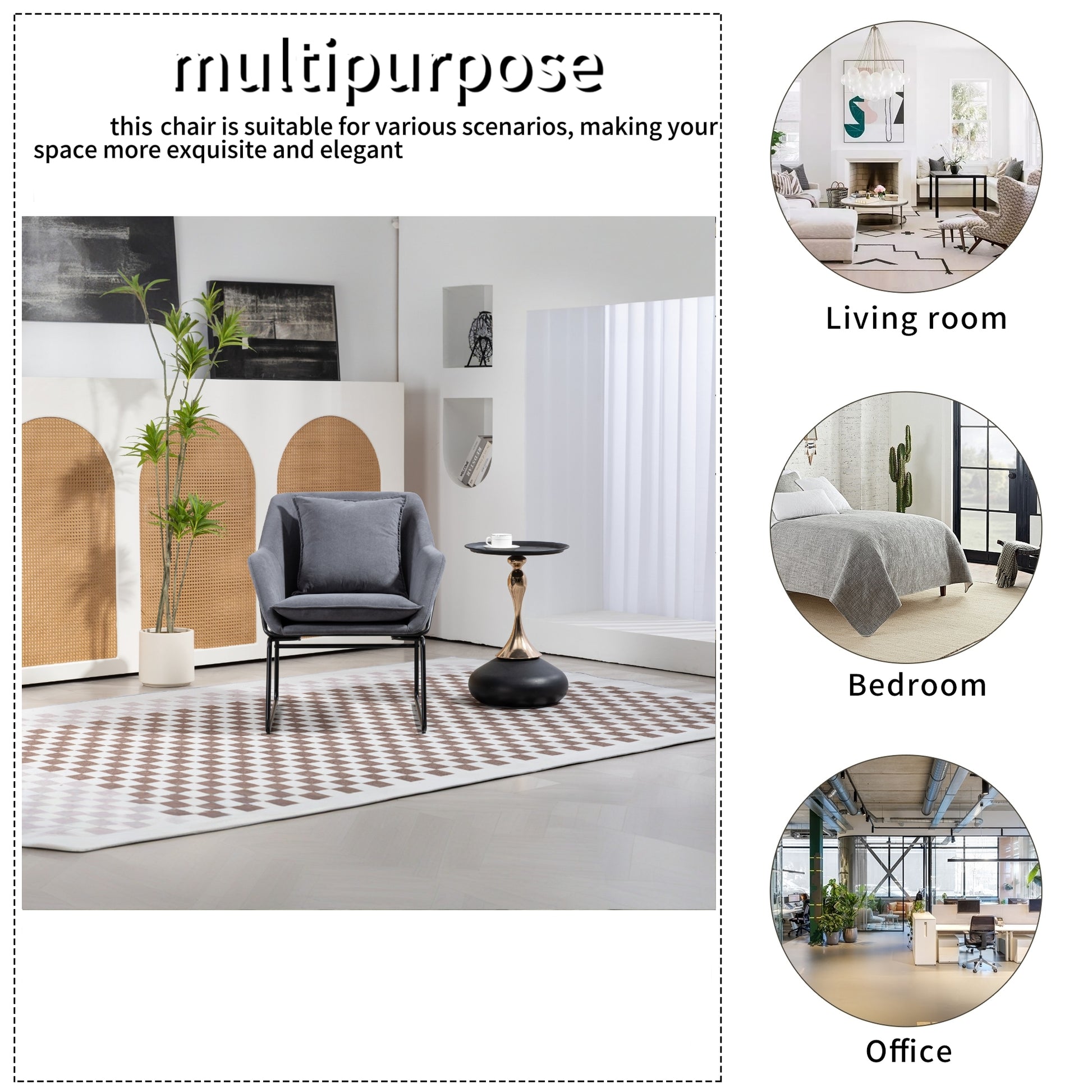 Modern Velvet Desk Chair ,Metal Legs Upholstered Accent Arm Chair For Living Room Bedroom Small Spaces Home Office,Grey Grey Dining Room Foam Velvet