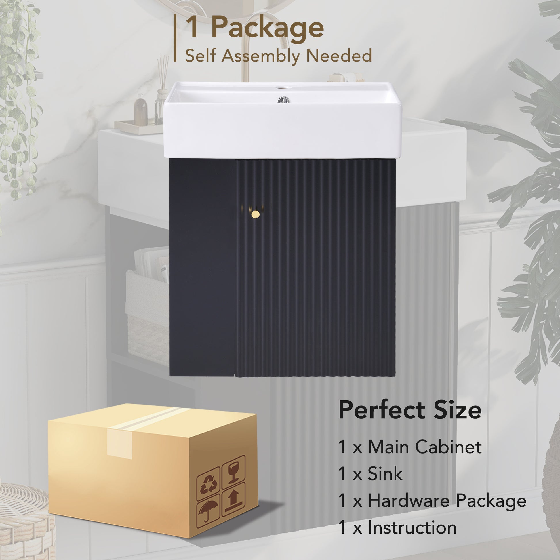 Video 21.6 Inch Modern Floating Bathroom Vanity With Ceramic Basin Perfect For Small Bathrooms, Left Side Storage Black Bathroom Ceramic Mdf