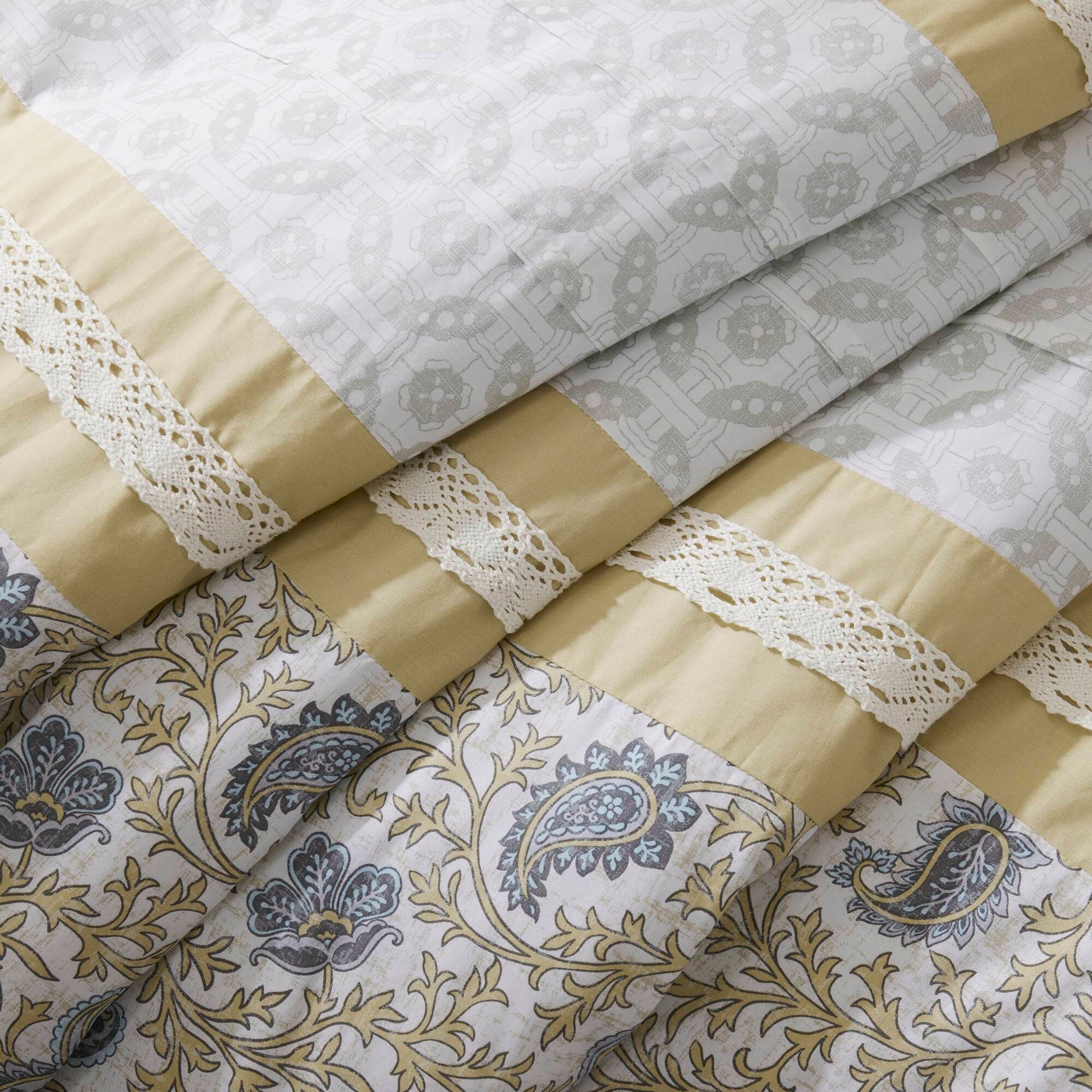 9 Piece Cotton Percale Comforter Set Yellow Queen Queen Yellow Polyester